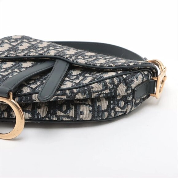 Christian Dior Oblique Saddle Bag canvas x leather Shoulder bag Navy Blue - Picture 3 of 8